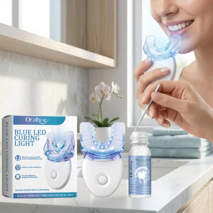 WhiteGlow Pro blue LED teeth whitening kit with mouthpiece whitening formula and charging base