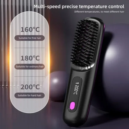 SilkGo Pro wireless ionic hair straightening brush with LCD temperature display