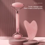 SculptGlow pink facial roller and heart-shaped gua sha massage set
