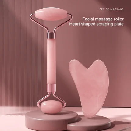 SculptGlow pink facial roller and heart-shaped gua sha massage set