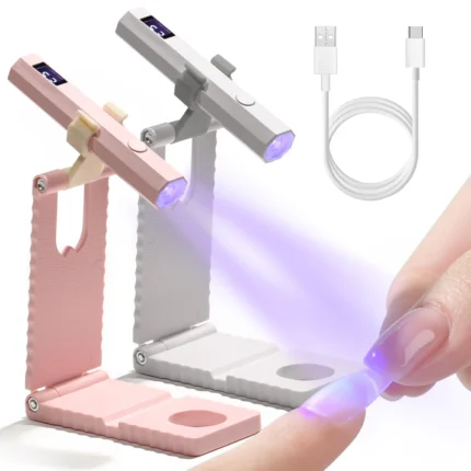 GlowCure Mini Pro rechargeable handheld UV LED nail lamp with foldable stand and LCD display