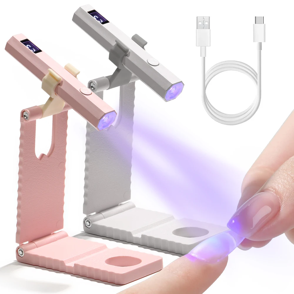 glowcure-mini-pro-rechargeable-uv-led-nail-lamp GlowCure Mini Pro rechargeable handheld UV LED nail lamp with foldable stand and LCD display