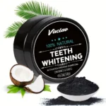 CharcoalBright coconut activated charcoal teeth whitening powder in black container