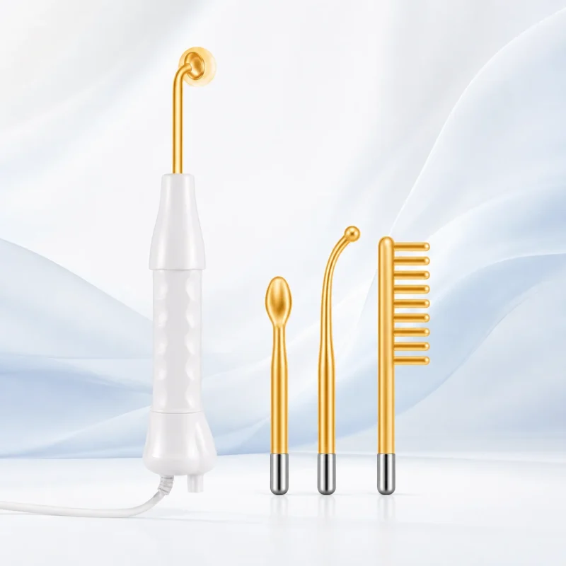 ClariGlow Pro high frequency facial wand with four glass electrode attachments