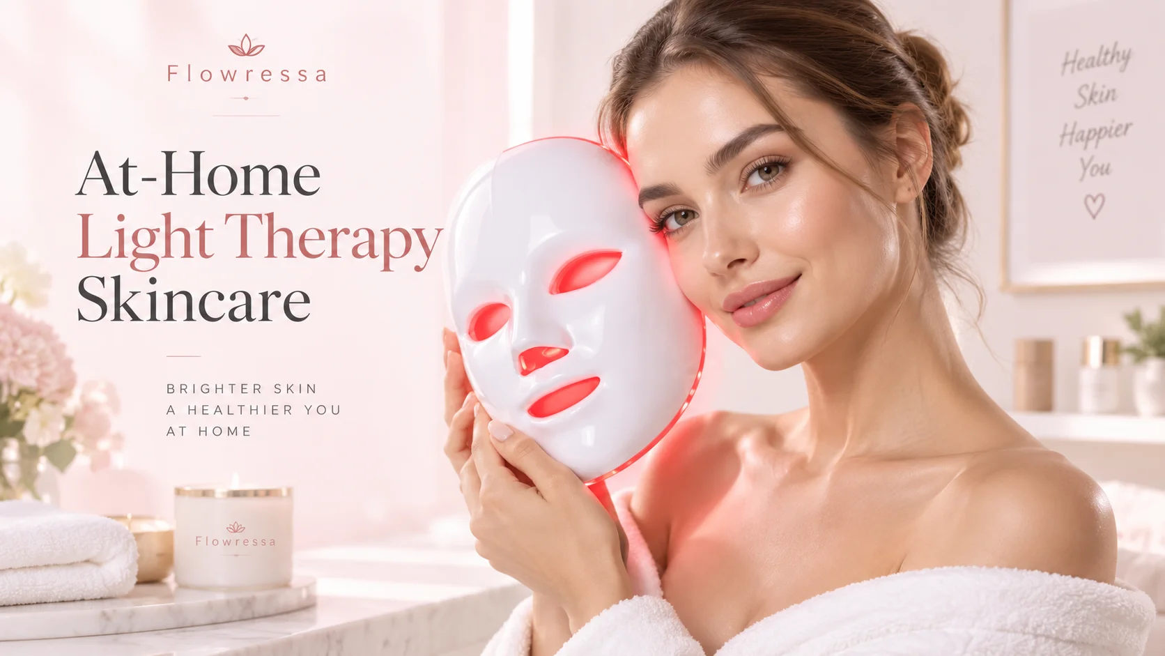 At-home light therapy skincare routine with LED facial beauty device